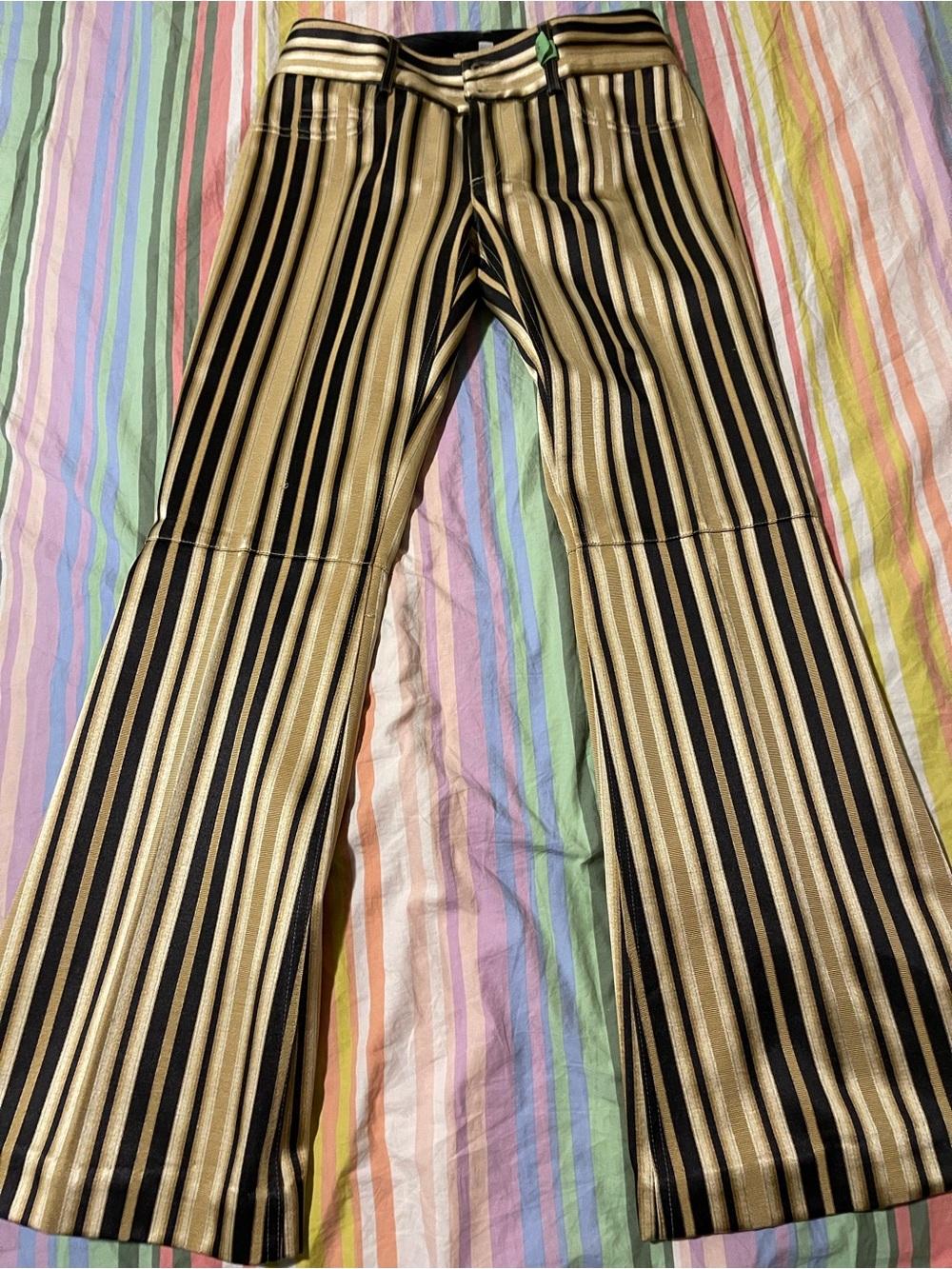 Alice + Olivia Black and Gold Striped Flare Pants